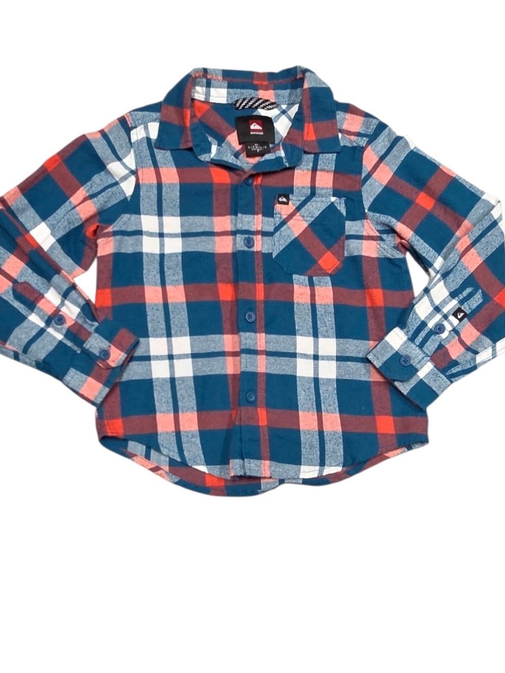 5T Quiksilver Kids Orange , Blue & White Plaid Button-Down Shirt